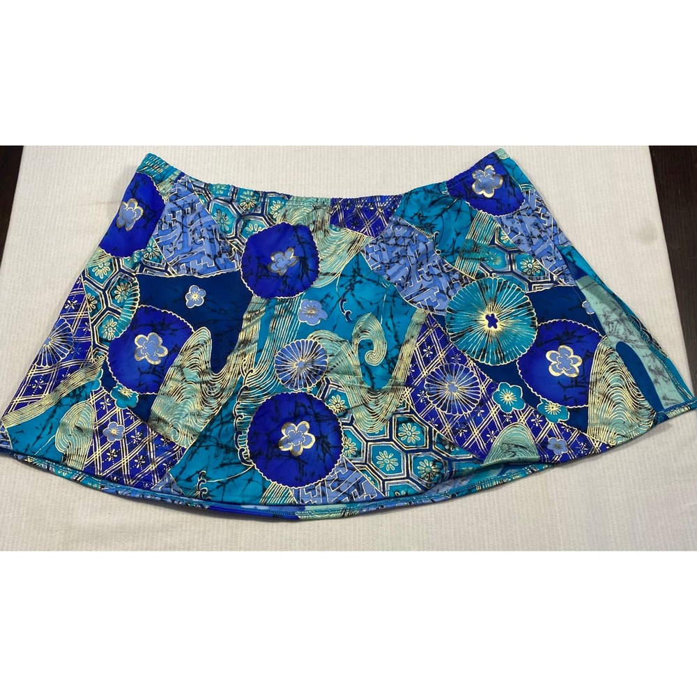 Tara Grinna XL Resortcore Blue Gold Metallic Skirted Bikini Bottom